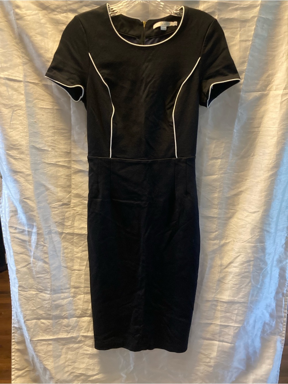 Boden Black Midi Dress with White Piping